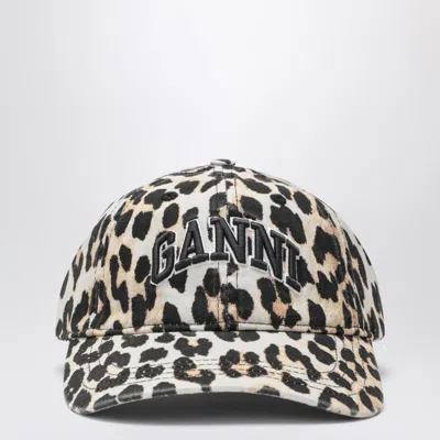 GANNI GANNI LEOPARD-PRINT CANVAS BASEBALL CAP
