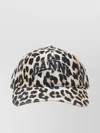 Ganni Leopard Print Canvas Baseball Cap In Gray
