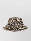 Ganni Leopard Print Canvas Bucket Hat With Ruffled Detailing