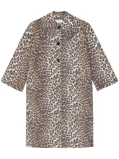 Ganni Leopard Print Canvas Coat