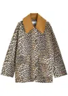 Ganni Long Sleeve Animal Print Jacket With Wide Collar In Leopard