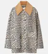 Ganni Long Sleeve Animal Print Jacket With Wide Collar In Almond Milk