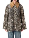 Ganni Leopard Print Canvas Midi Jacket