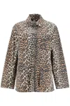 Ganni Leopard Pattern Satin Long Sleeve Shirt In Brown