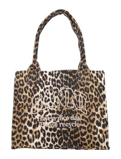 GANNI GANNI LEOPARD-PRINT CANVAS TOTE BAG