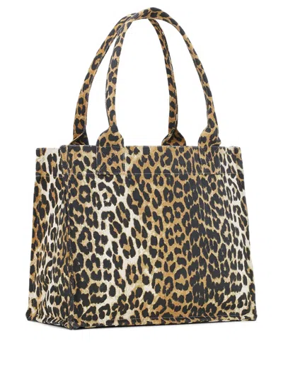Ganni Leopard-print Canvas Tote Bag In Neutral