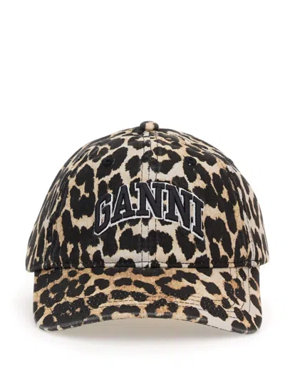 Ganni Leopard Print Cap In Animalier