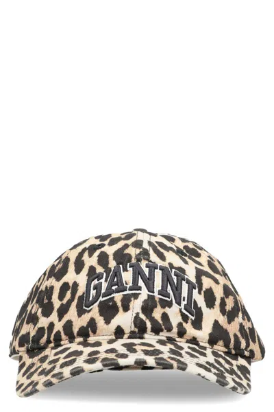 Ganni Leopard Print Cap In Animal Print
