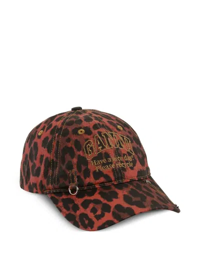 Ganni Baseballkappe Mit Leoparden-print In Red