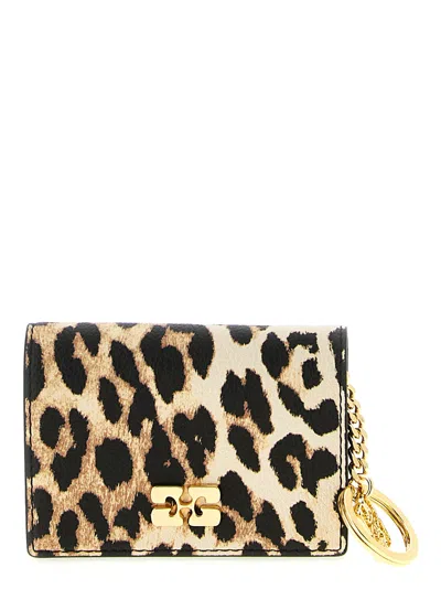 Ganni 'leopard' Print Card Holder In White