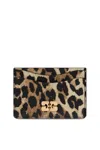 Ganni Bou Leopard-print Leather Card Holder In Black