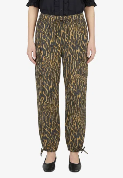 Ganni Leopard Print Cargo Pants In Brown