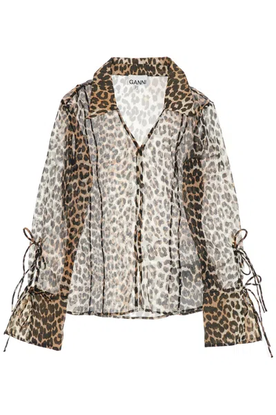 Ganni Leopard-print Chiffon Shirt In Multicolor