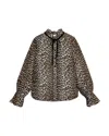 Ganni Printed Viscose Chiffon Tie String Shirt Shirts Animalier