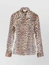 Ganni Leopard Print Collared Neck Long Sleeve Top