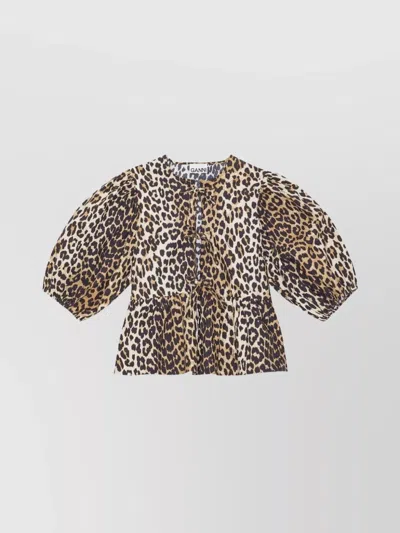 Ganni Leopard Cotton Shirt In Animal Print