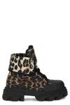 Ganni Leopard Print Cotton Boot In Multicolor