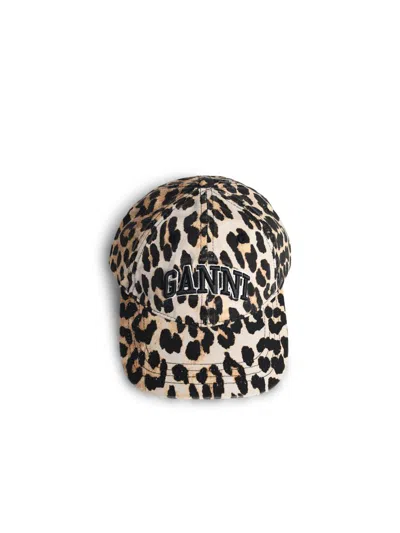GANNI GANNI LEOPARD PRINT COTTON CAP