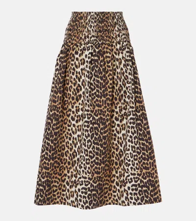 Ganni Leopard Print Denim Maxi Skirt In Animal Print