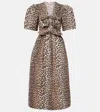 Ganni Belted Bow-embellished Leopard-print Cotton-poplin Midi Dress In Multicoloured