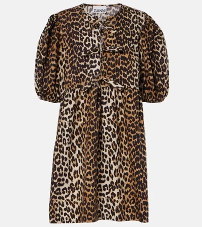GANNI LEOPARD-PRINT COTTON MINIDRESS