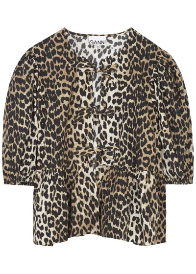 Ganni Leopard Cotton Shirt In Animal Print