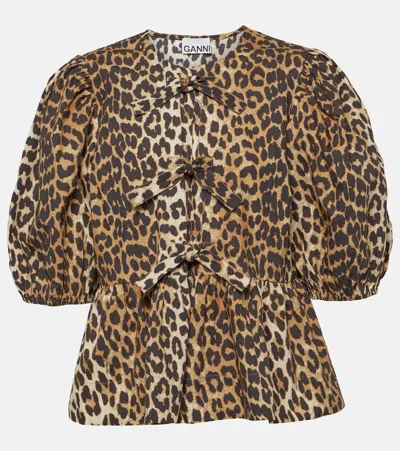 GANNI LEOPARD-PRINT COTTON POPLIN BLOUSE