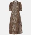 Ganni Leopard Print Poplin Dress In Brown