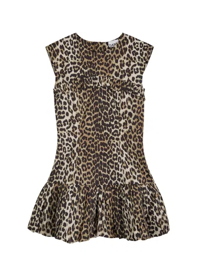 Ganni Animal Print Cap Sleeve Dress