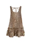 Ganni Brown Leopard Cotton Poplin Mini Dress