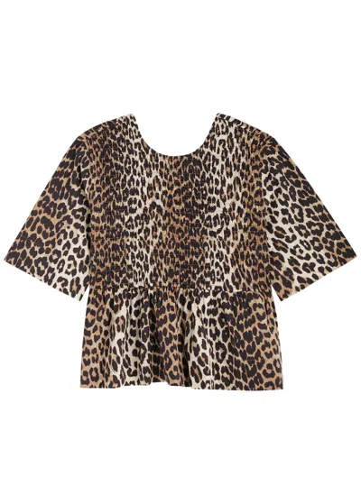 GANNI GANNI LEOPARD-PRINT COTTON-POPLIN TOP