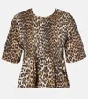 Ganni Leopard Blouse In Animal Print