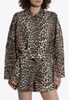 Ganni Leopard Print Cropped Jacket In Brown