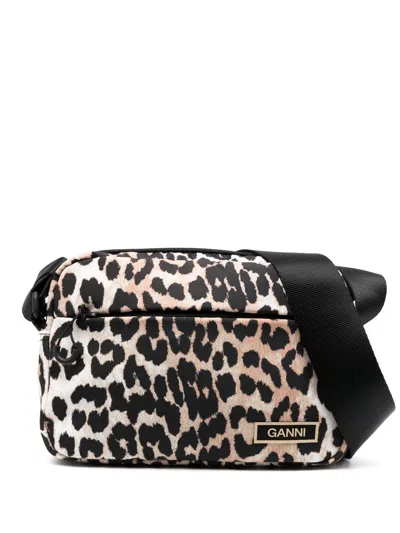 Ganni Leopard Print Crossbody Bag In Animalier