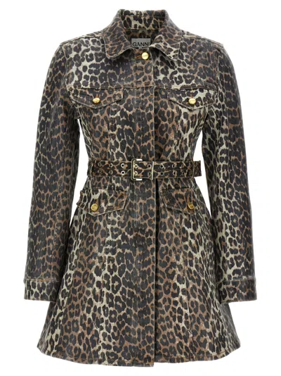GANNI LEOPARD PRINT DENIM DRESS