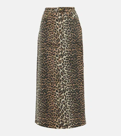 Ganni Leopard Print Denim Maxi Skirt In Animal Print