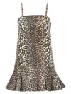 Ganni Leopard Print Denim Mini Dress In Animal Print