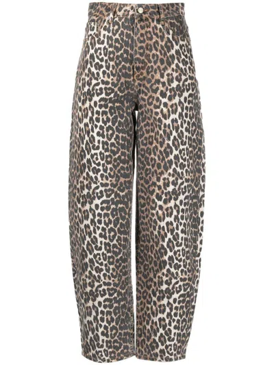 Ganni Leopard Print Straight-leg Jeans In Brown