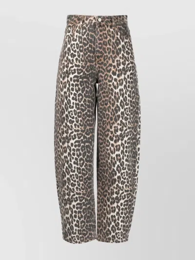GANNI LEOPARD PRINT DENIM TROUSERS