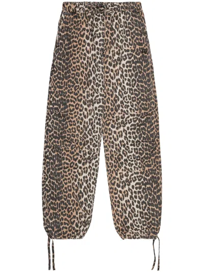Ganni Washed Cotton Canvas Drawstring Pants In Almond Milk In Animalier