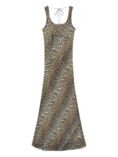 Ganni Animal Print Scoop Neckline Floor-length Dress