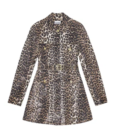 GANNI LEOPARD PRINT FOIL DENIM DRESS