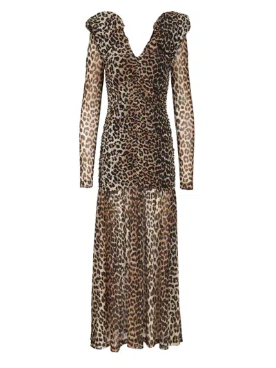 Ganni Leopard Print Dress Dresses Animalier In Brown