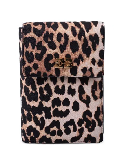 Ganni Leopard-print Flap Wallet In Neutral