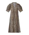 Ganni Leopard Print Poplin Dress In Brown