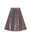 Ganni Leopard Print Foil Denim Midi Skirt In Multi