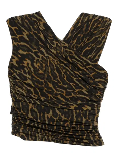 Ganni Leopard-print Gathered Blouse In Multi