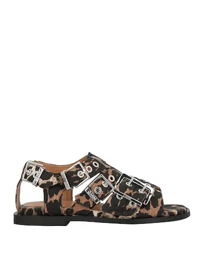 Ganni Leopard Print Gladiator Sandals In Black
