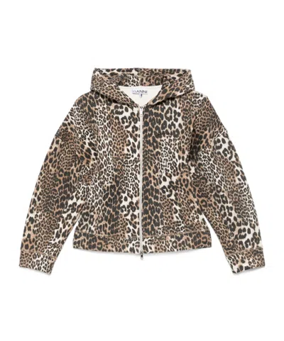 GANNI GANNI LOGO EMBROIDERED LEOPARD-PRINTED HOODIE