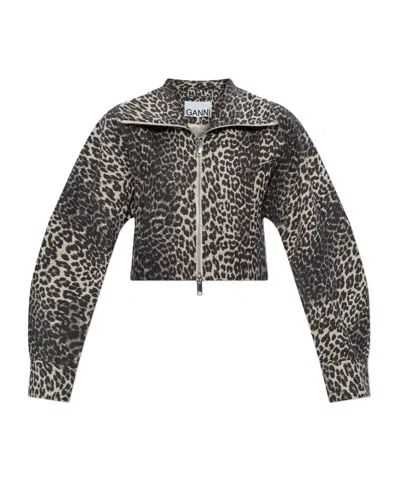 Ganni Leopard-print Jacket In Black